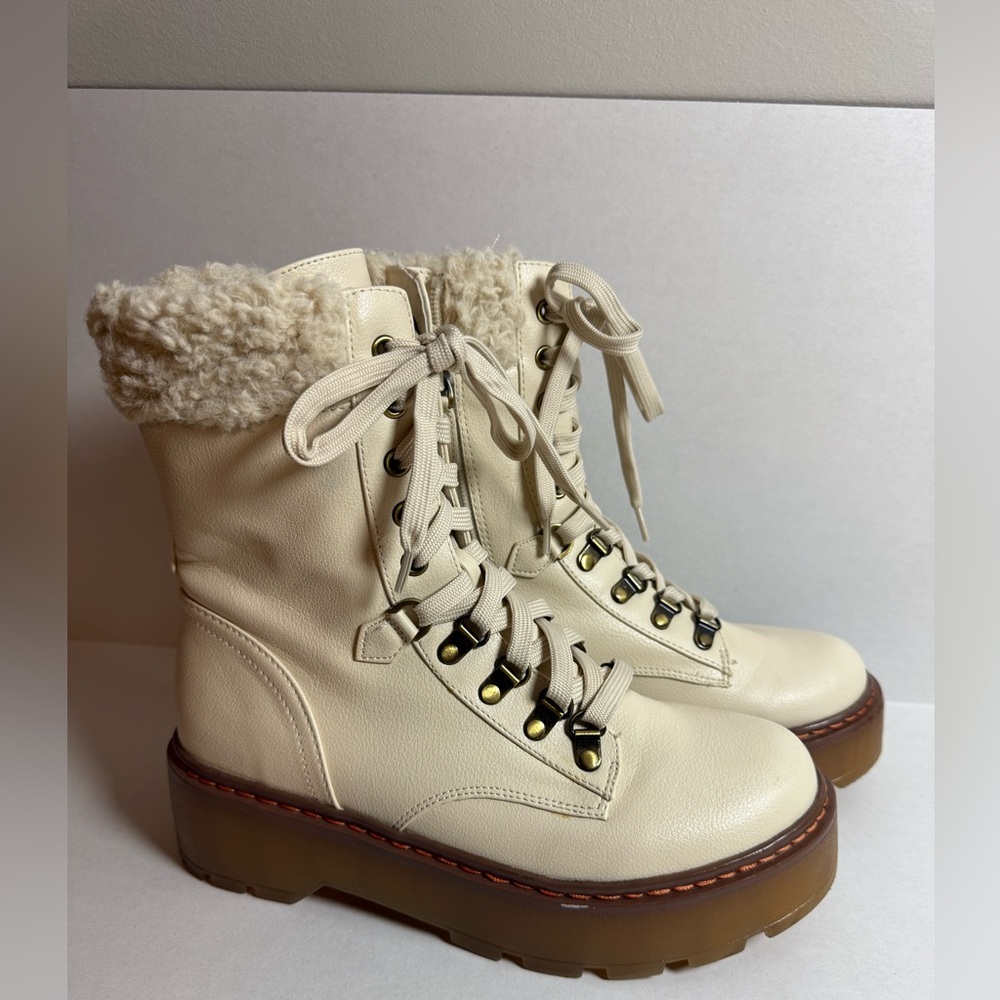 NEW CIRCUS SAM EDELMAN Ivory Shearling Combat Boots size 8